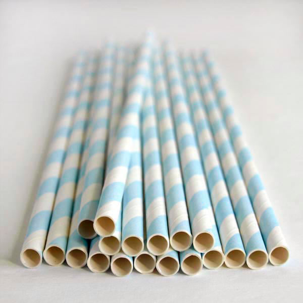 24 Pajitas de papel rayas turquesa