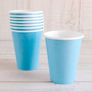 Vasos de papel celestes para cumpleaños infantiles