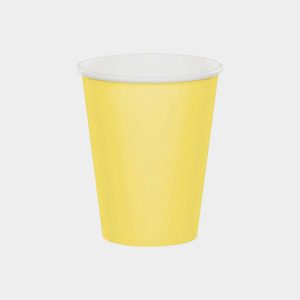 Vasos de papel amarillos pastel para fiestas infantiles